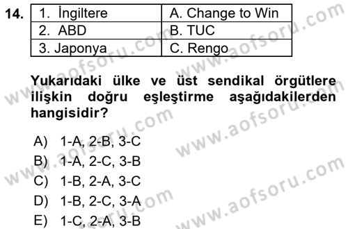 Sendikacılık Dersi 2017 - 2018 Yılı (Final) Dönem Sonu Sınav Soruları 14. Soru