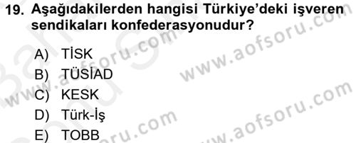 Sendikacılık Dersi 2017 - 2018 Yılı (Final) Dönem Sonu Sınav Soruları 19. Soru