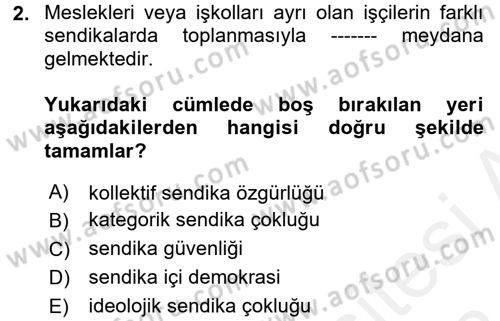Sendikacılık Dersi 2017 - 2018 Yılı (Final) Dönem Sonu Sınav Soruları 2. Soru