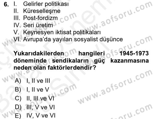 Sendikacılık Dersi 2017 - 2018 Yılı (Final) Dönem Sonu Sınav Soruları 6. Soru