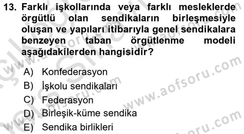 Sendikacılık Dersi 2018 - 2019 Yılı 3 Ders Sınav Soruları 13. Soru