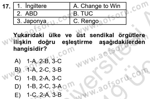 Sendikacılık Dersi 2018 - 2019 Yılı 3 Ders Sınav Soruları 17. Soru