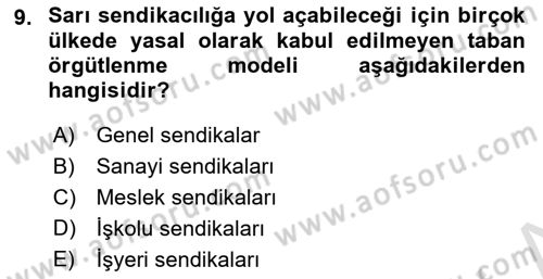 Sendikacılık Dersi 2018 - 2019 Yılı 3 Ders Sınav Soruları 9. Soru