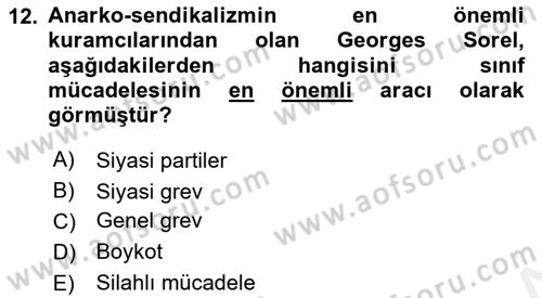 Sendikacılık Dersi 2018 - 2019 Yılı (Vize) Ara Sınav Soruları 12. Soru