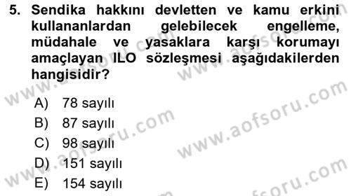Sendikacılık Dersi 2018 - 2019 Yılı (Vize) Ara Sınav Soruları 5. Soru