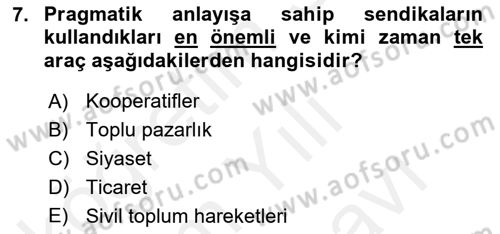 Sendikacılık Dersi 2018 - 2019 Yılı (Vize) Ara Sınav Soruları 7. Soru