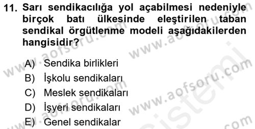 Sendikacılık Dersi 2018 - 2019 Yılı (Final) Dönem Sonu Sınav Soruları 11. Soru