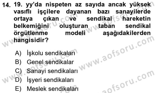 Sendikacılık Dersi 2018 - 2019 Yılı (Final) Dönem Sonu Sınav Soruları 14. Soru