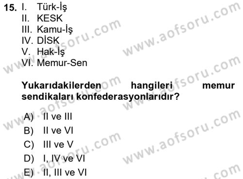 Sendikacılık Dersi 2018 - 2019 Yılı (Final) Dönem Sonu Sınav Soruları 15. Soru
