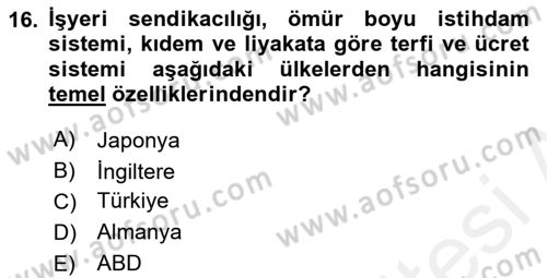 Sendikacılık Dersi 2018 - 2019 Yılı (Final) Dönem Sonu Sınav Soruları 16. Soru