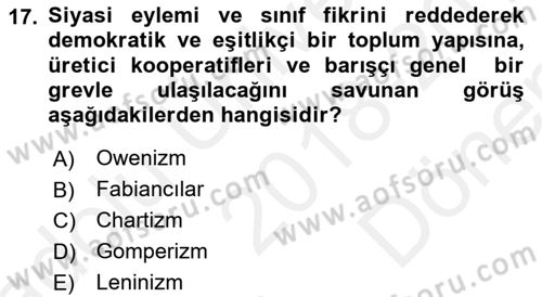 Sendikacılık Dersi 2018 - 2019 Yılı (Final) Dönem Sonu Sınav Soruları 17. Soru