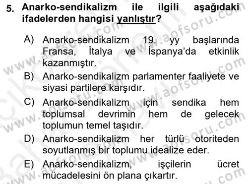 Sendikacılık Dersi 2018 - 2019 Yılı (Final) Dönem Sonu Sınav Soruları 5. Soru