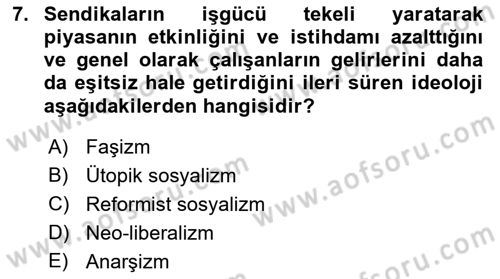 Sendikacılık Dersi 2018 - 2019 Yılı (Final) Dönem Sonu Sınav Soruları 7. Soru