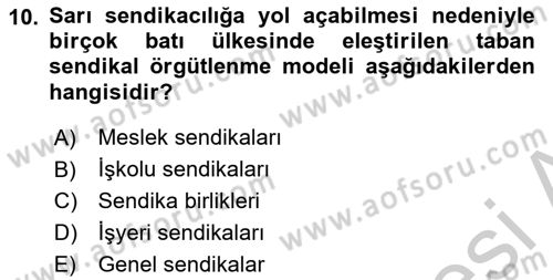 Sendikacılık Dersi 2018 - 2019 Yılı Yaz Okulu Sınav Soruları 10. Soru