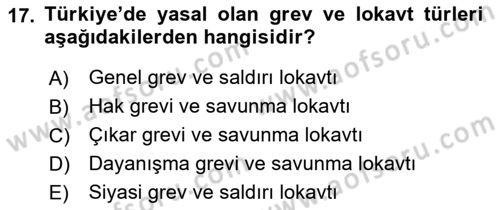 Sendikacılık Dersi 2018 - 2019 Yılı Yaz Okulu Sınav Soruları 17. Soru