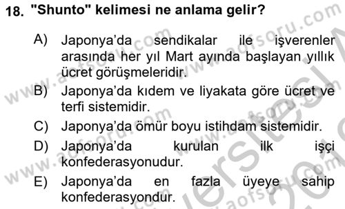 Sendikacılık Dersi 2018 - 2019 Yılı Yaz Okulu Sınav Soruları 18. Soru
