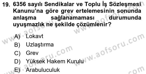Sendikacılık Dersi 2018 - 2019 Yılı Yaz Okulu Sınav Soruları 19. Soru