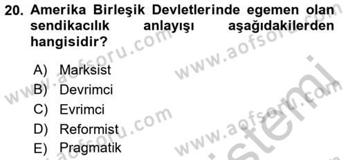 Sendikacılık Dersi 2018 - 2019 Yılı Yaz Okulu Sınav Soruları 20. Soru