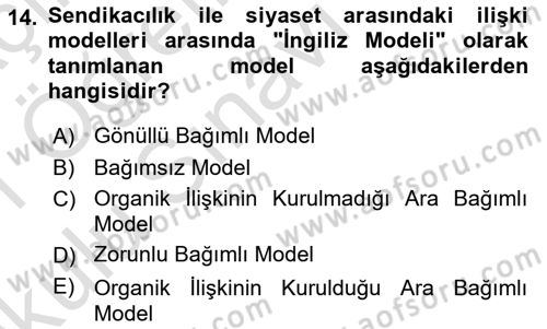 Sendikacılık Dersi 2020 - 2021 Yılı Yaz Okulu Sınav Soruları 14. Soru