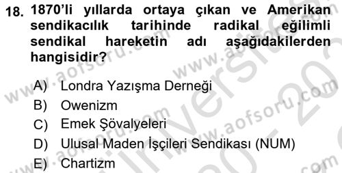 Sendikacılık Dersi 2020 - 2021 Yılı Yaz Okulu Sınav Soruları 18. Soru