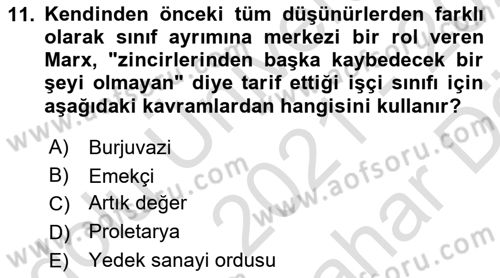 Sendikacılık Dersi 2021 - 2022 Yılı (Vize) Ara Sınav Soruları 11. Soru