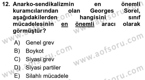 Sendikacılık Dersi 2021 - 2022 Yılı (Vize) Ara Sınav Soruları 12. Soru