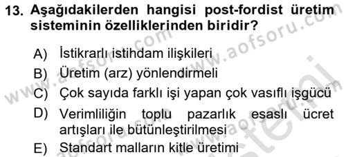 Sendikacılık Dersi 2021 - 2022 Yılı (Vize) Ara Sınav Soruları 13. Soru