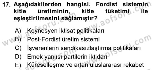 Sendikacılık Dersi 2021 - 2022 Yılı (Vize) Ara Sınav Soruları 17. Soru