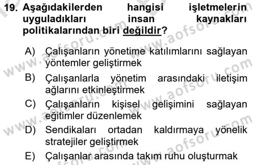 Sendikacılık Dersi 2021 - 2022 Yılı (Vize) Ara Sınav Soruları 19. Soru