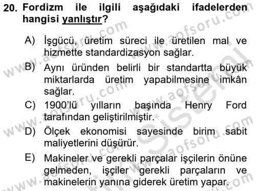 Sendikacılık Dersi 2021 - 2022 Yılı (Vize) Ara Sınav Soruları 20. Soru