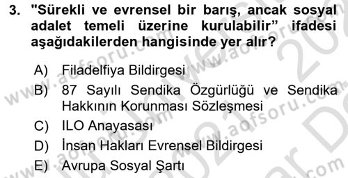 Sendikacılık Dersi 2021 - 2022 Yılı (Vize) Ara Sınav Soruları 3. Soru
