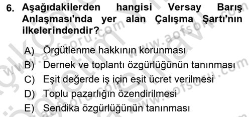 Sendikacılık Dersi 2021 - 2022 Yılı (Vize) Ara Sınav Soruları 6. Soru
