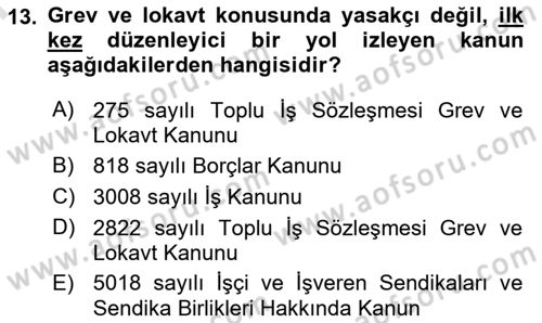 Sendikacılık Dersi 2021 - 2022 Yılı (Final) Dönem Sonu Sınav Soruları 13. Soru
