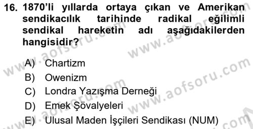Sendikacılık Dersi 2021 - 2022 Yılı (Final) Dönem Sonu Sınav Soruları 16. Soru