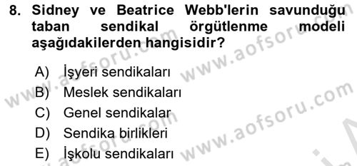 Sendikacılık Dersi 2021 - 2022 Yılı (Final) Dönem Sonu Sınav Soruları 8. Soru