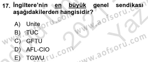 Sendikacılık Dersi 2021 - 2022 Yılı Yaz Okulu Sınav Soruları 17. Soru