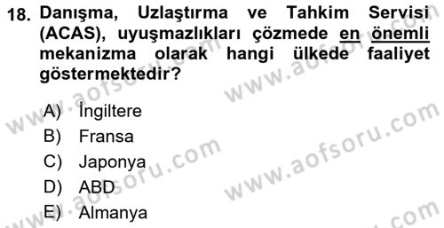Sendikacılık Dersi 2021 - 2022 Yılı Yaz Okulu Sınav Soruları 18. Soru