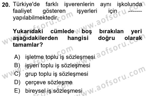 Sendikacılık Dersi 2021 - 2022 Yılı Yaz Okulu Sınav Soruları 20. Soru