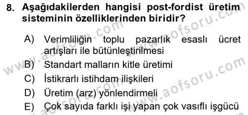 Sendikacılık Dersi 2021 - 2022 Yılı Yaz Okulu Sınav Soruları 8. Soru