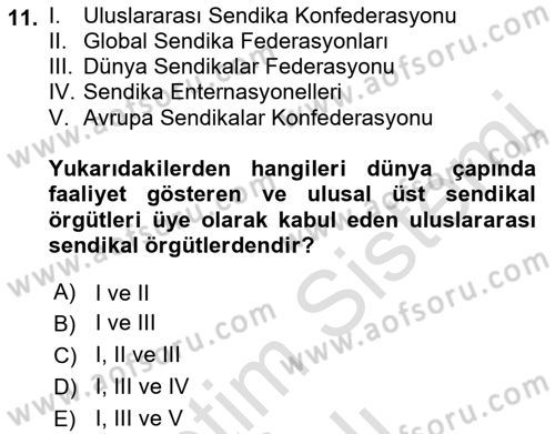 Sendikacılık Dersi 2022 - 2023 Yılı Yaz Okulu Sınav Soruları 11. Soru