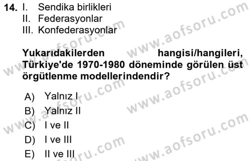 Sendikacılık Dersi 2022 - 2023 Yılı Yaz Okulu Sınav Soruları 14. Soru