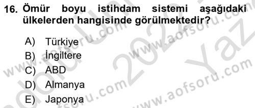 Sendikacılık Dersi 2022 - 2023 Yılı Yaz Okulu Sınav Soruları 16. Soru