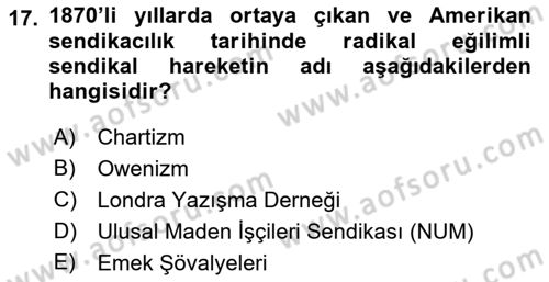 Sendikacılık Dersi 2022 - 2023 Yılı Yaz Okulu Sınav Soruları 17. Soru
