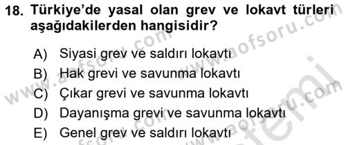 Sendikacılık Dersi 2022 - 2023 Yılı Yaz Okulu Sınav Soruları 18. Soru