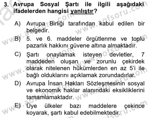 Sendikacılık Dersi 2022 - 2023 Yılı Yaz Okulu Sınav Soruları 3. Soru