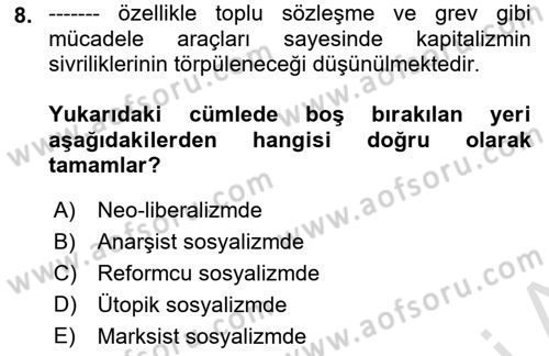 Sendikacılık Dersi 2022 - 2023 Yılı Yaz Okulu Sınav Soruları 8. Soru