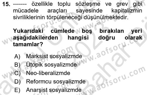 Sendikacılık Dersi 2023 - 2024 Yılı (Vize) Ara Sınav Soruları 15. Soru