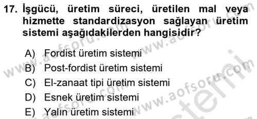Sendikacılık Dersi 2023 - 2024 Yılı (Vize) Ara Sınav Soruları 17. Soru