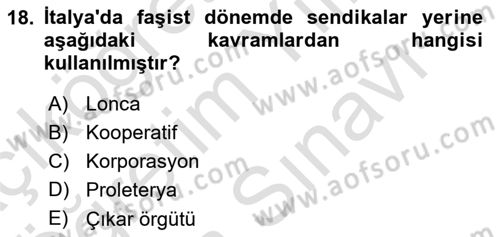 Sendikacılık Dersi 2023 - 2024 Yılı (Vize) Ara Sınav Soruları 18. Soru
