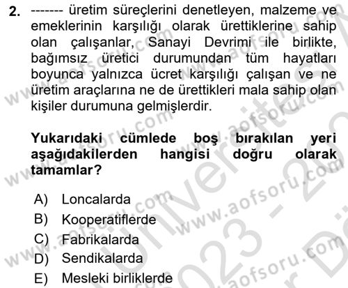 Sendikacılık Dersi 2023 - 2024 Yılı (Vize) Ara Sınav Soruları 2. Soru